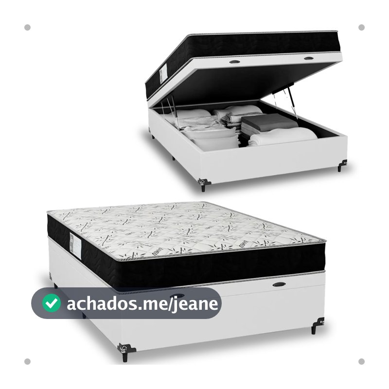 Cama Box Baú Casal + Colchão D33 One Face - Couro Branco