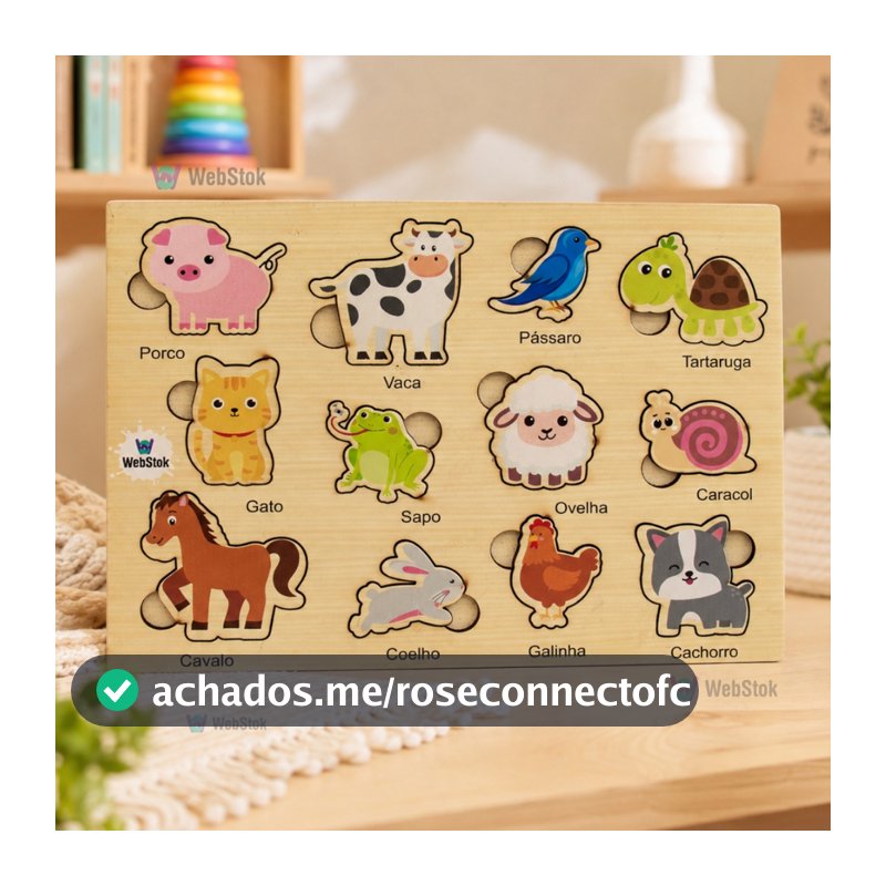 Quebra Cabeça Animais Brinquedo Educativo Pedagógico Encaixe Didático 12 pçs Tabuleiro Educação
