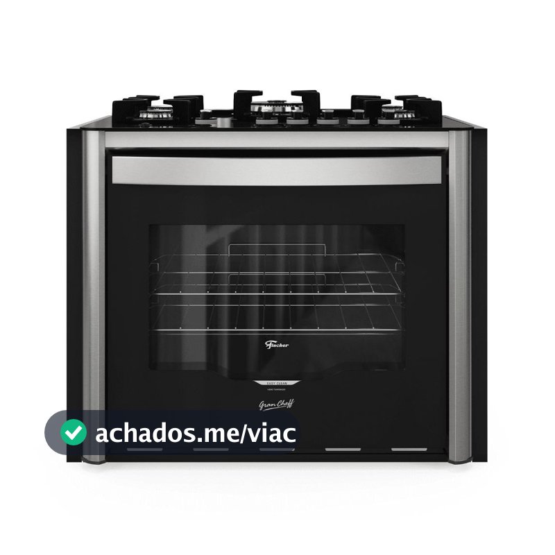 Fogão de Embutir 5 Bocas a Gás Fischer Gran Cheff com Mesa de Vidro e Grill Elétrico Preto 220V