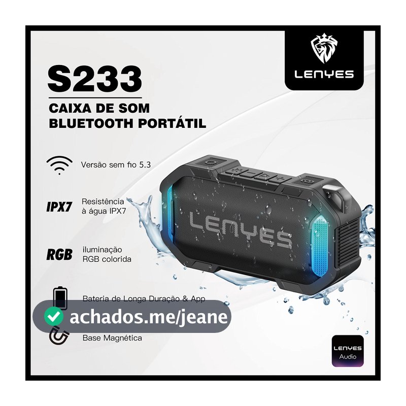 LENYES Caixa de Som Bluetooth Inteligente Portátil 5.3 TWS IPX7 RGB Controle por Aplicativo