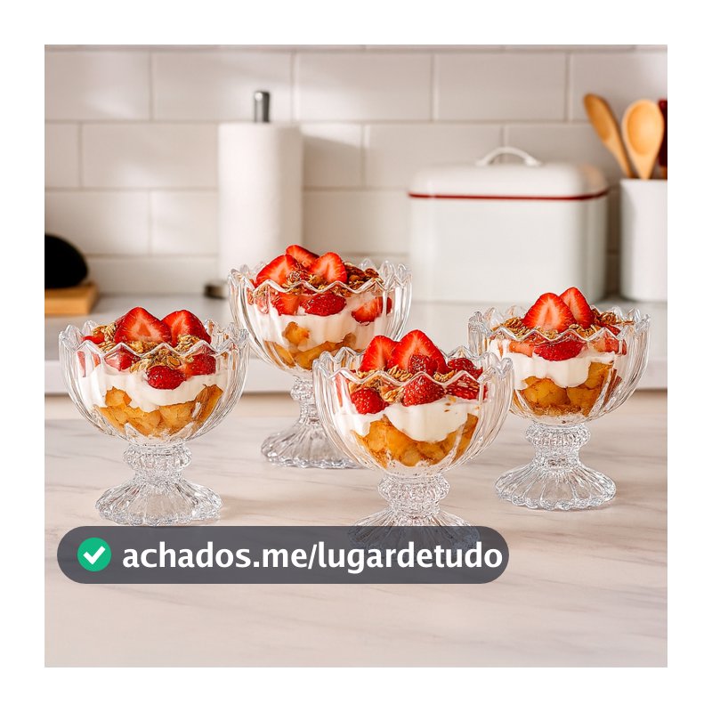 Conjunto de Taças de Vidro Lapidado 230ml Para Sobremesa – 6 Peças Elegantes