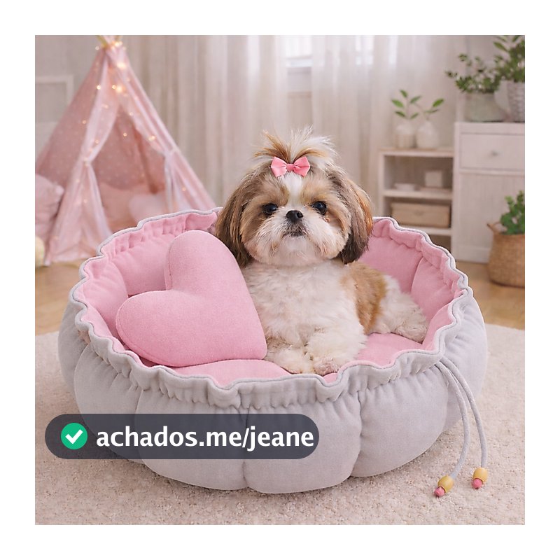 Caminha Redonda, com almofada de coração Rosa Cama Pet Londres Fresquinha Gato