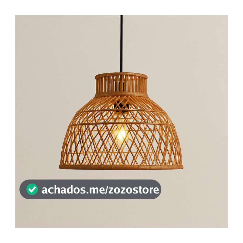 Lustre Pendente Vime Artesenal Rústico Amadeirado Luminaria de Teto Rattan Sala de Jantar Cozinha