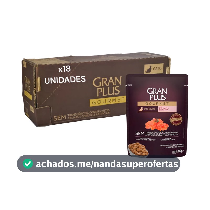 Ração Úmida Sachê GranPlus Gourmet Gatos Display 18 unidades de 85g cada