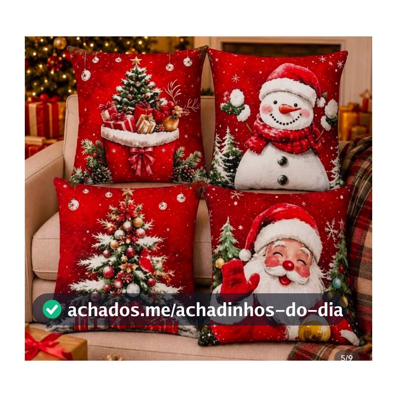 KIt com 4 capas de almofada natalina decoração Natal estampa digital com ziper