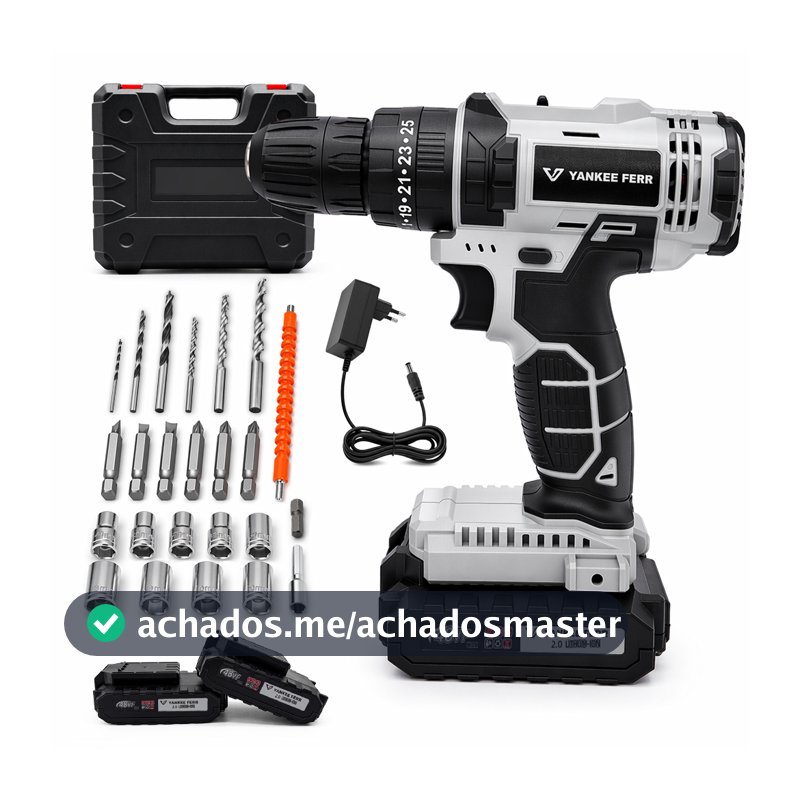 Kit 2 em 1 Parafusadeira Furadeira 48V 85N.M Com 2 Baterias Acessórios Profissional Completo brushless