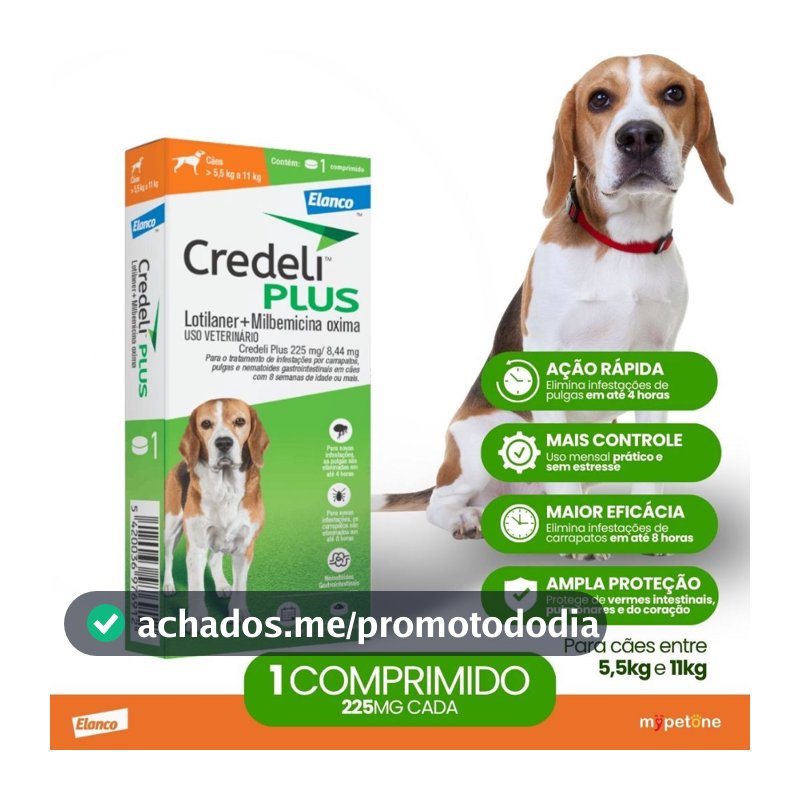 Credeli Plus Elanco para Cães de 5,5 a 11 kg - 1 Comprimido