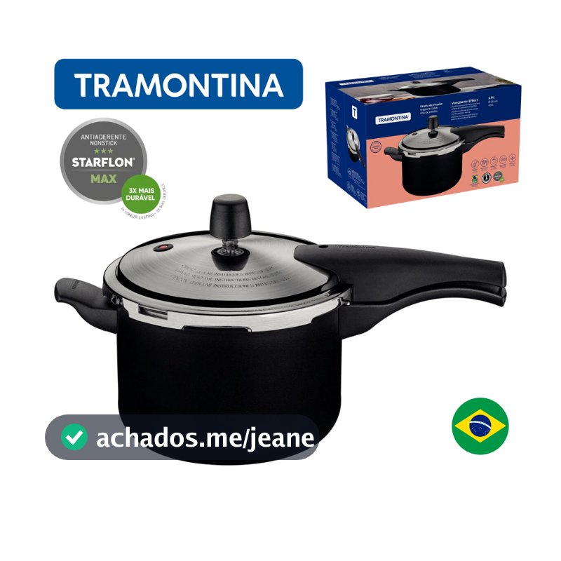 Panela De Pressão Vancouver Effect Tramontina 4,5 e 6,0 Litros Preto e Vermelho Interna Starflon Max