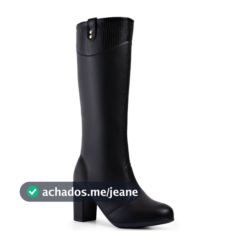 Bota Feminina Lumiss Cano Longo Salto Bloco Alto Confortável Zíper Macia Blogueira