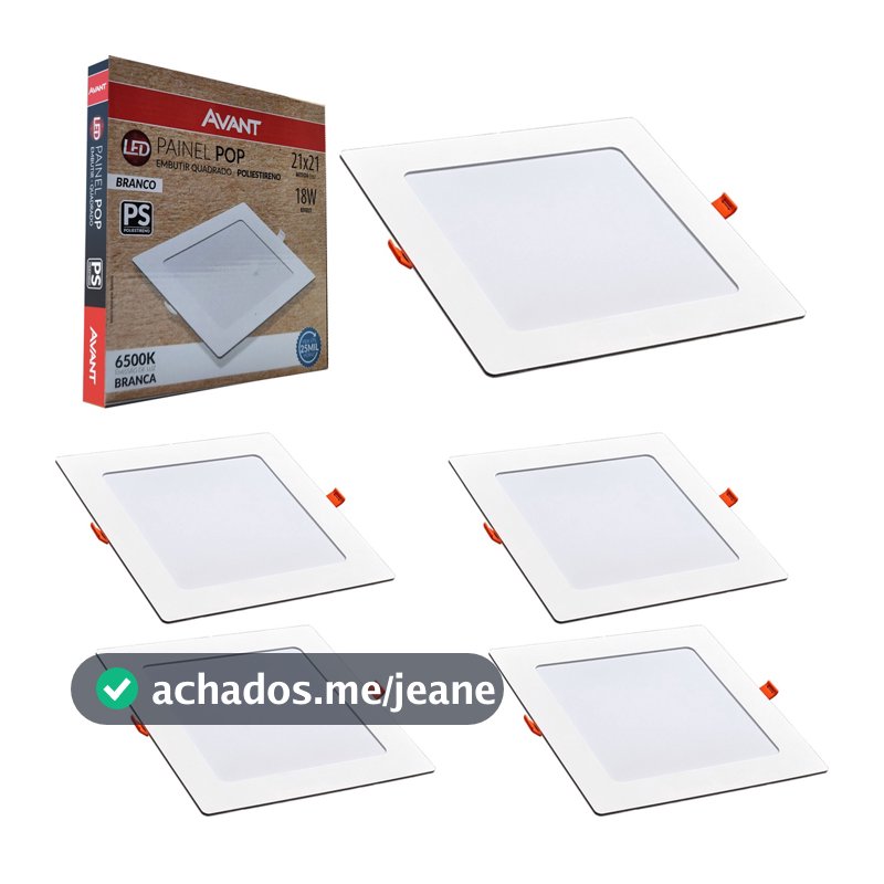 5 Painel Led Pop Quadrado de Embutir 6500W 18W Casa Teto Avant