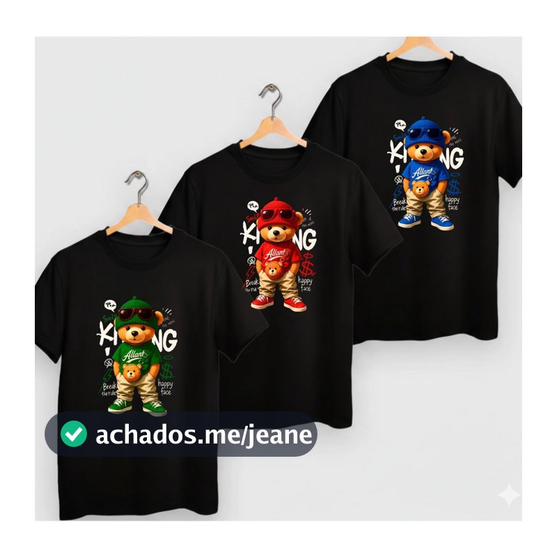 Kit 3 camiseta juvenil e infantil meninos urso blusa premium de algodão casual e dia a dia 02 a 16