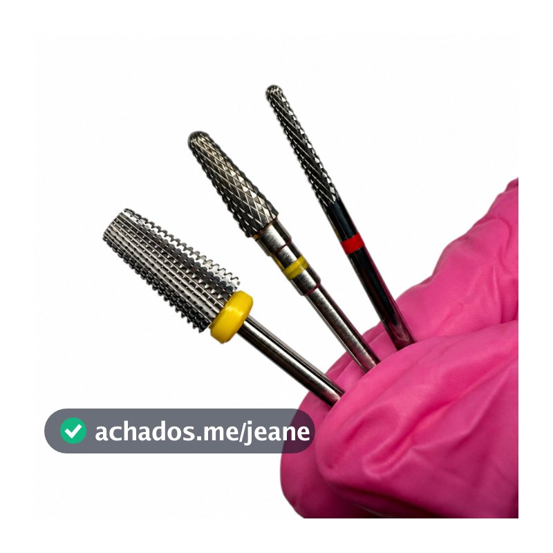 Kit 3 Brocas Tungstênio Profissional Unha Gel Porcelana Nail conica Nivelamento Acabamento Remoção