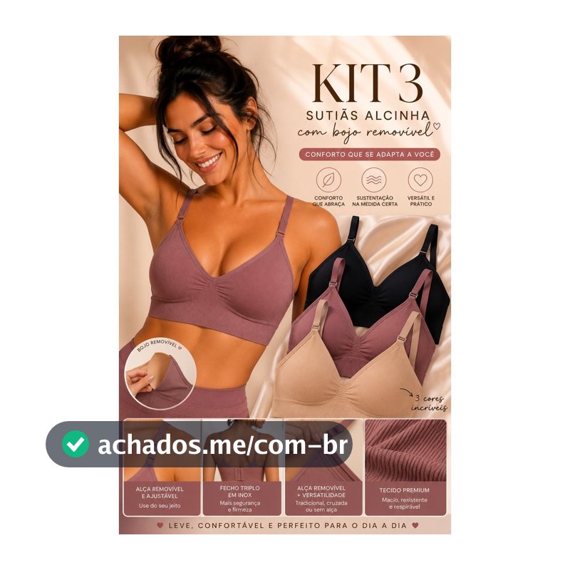KIT 3 Top Sutiãs Feminino Sem Costura Alça Fina Canelado  Com Bojo Removível