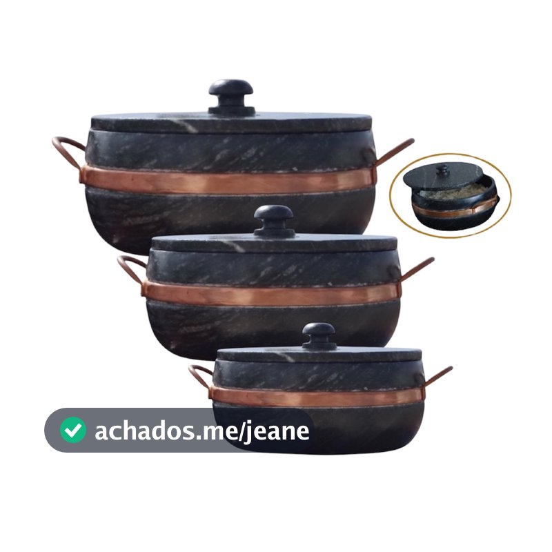 Jogo 3 Panelas Tradicionais pedra sabão (1.5L + 800ml + 500ml) Arte Pedra