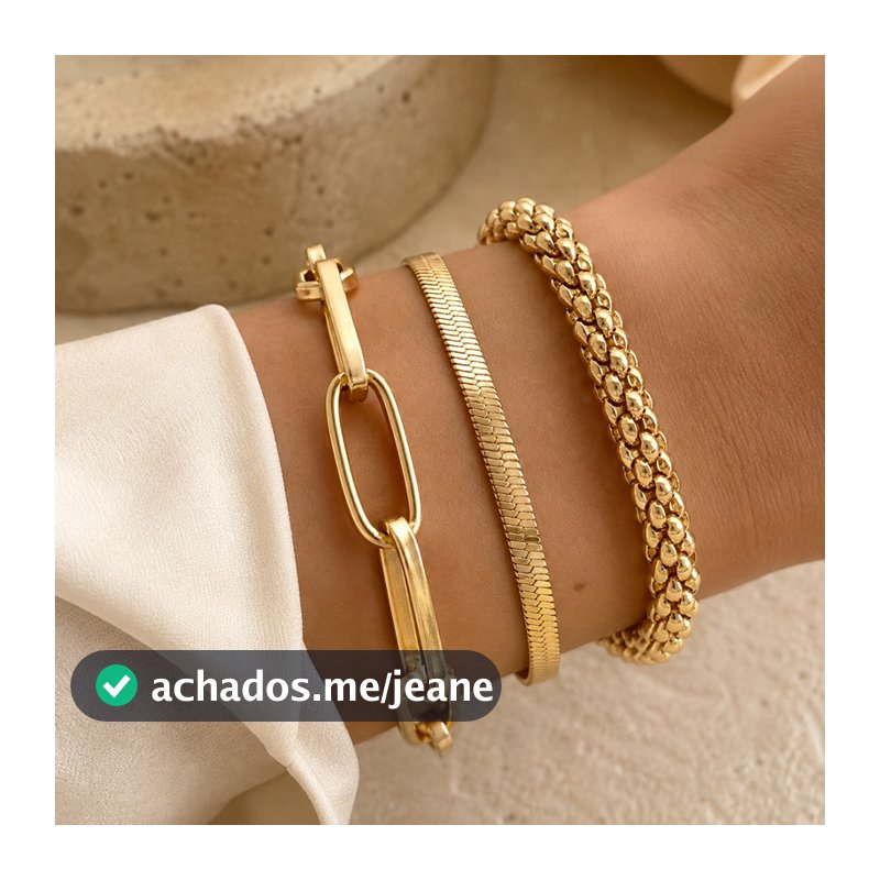 Kit 3 Pulseiras Femininas Douradas Minimalista Corrente Snake Chain Elegante Presente
