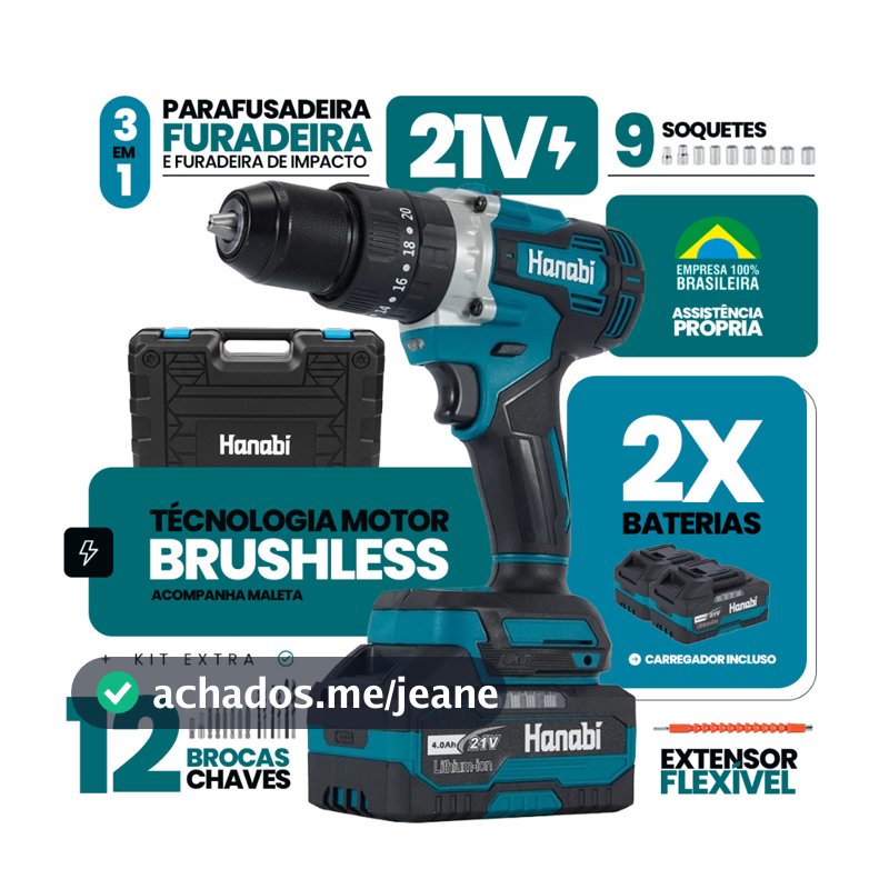 【Hanabi】Parafusadeira Furadeira de Impacto Brushless 80NM Hanabi sem Fio com 21VProfissional