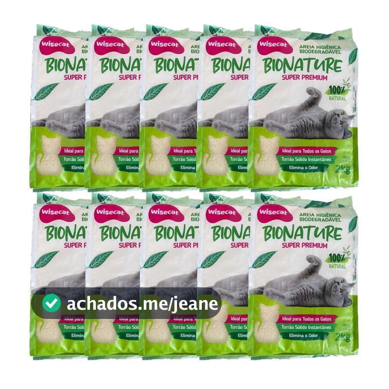 Areia De Mandioca Para Gatos Wisecat 2kg Kit 10Un