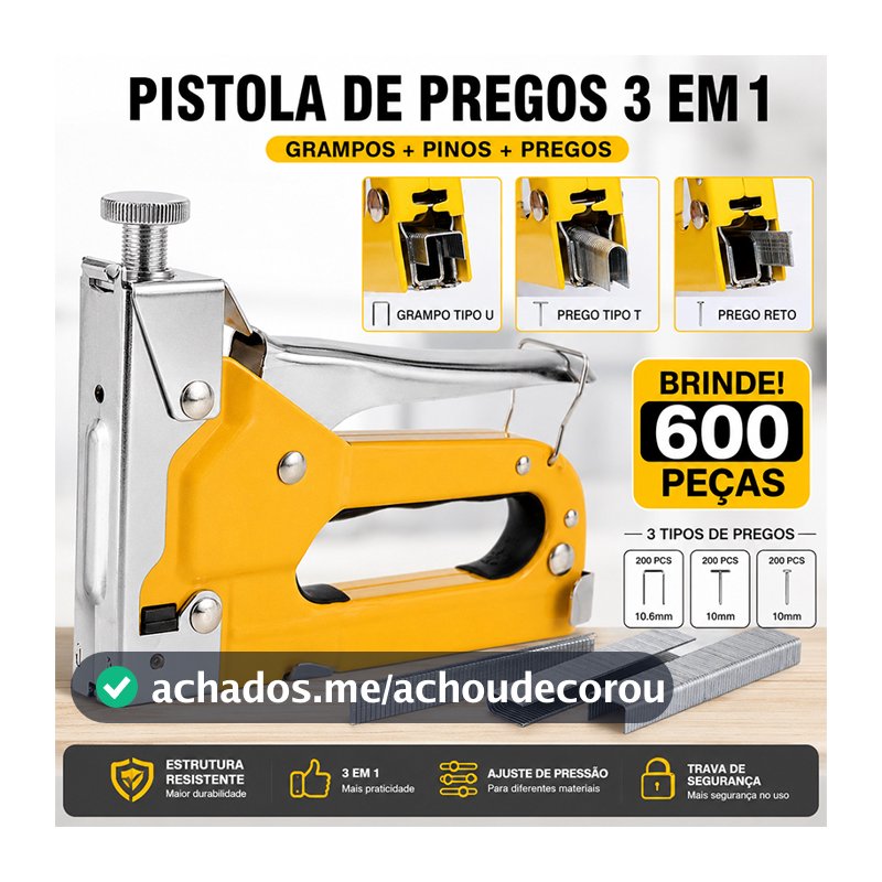 Grampeador Tapeceiro Profissional com 600 Grampos Ferramenta para Estofamento