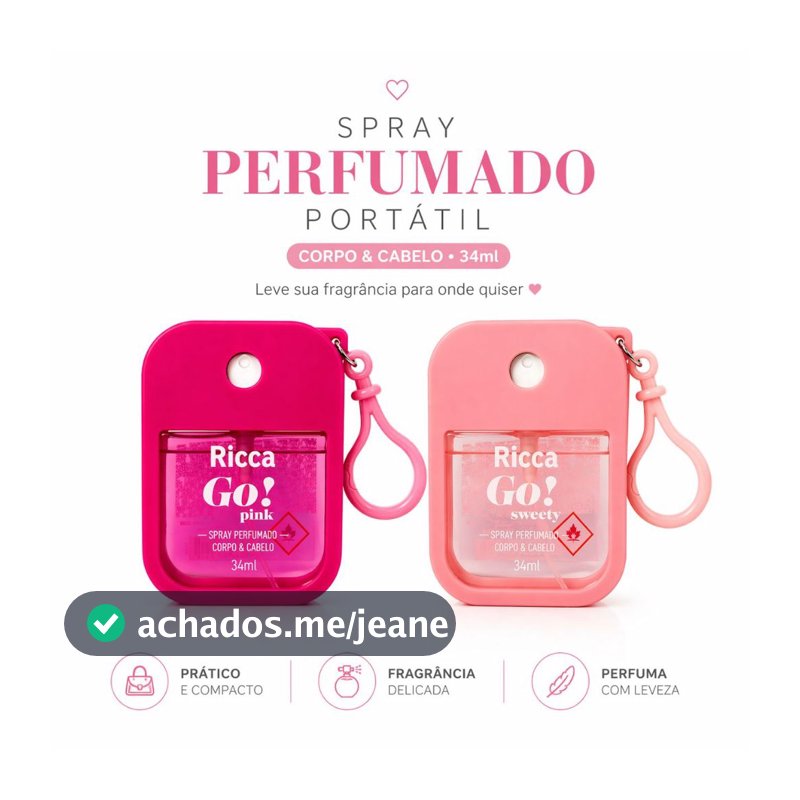 Perfume Spray Portátil Corpo e Cabelo Ricca Go Pink 34ml Cheiro Suave Original