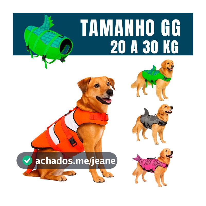 Colete Salva Vidas Pet Flutuante GG 20 a 30 kg Cães Cachorros Grandes Praia Piscina Água Mar