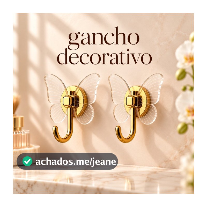 Kit Ganchos Adesivos Borboleta Multiuso Transparente Dourado