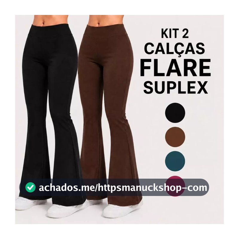 Kit 2 Calças Legging Flare Leg Bailarina Feminina Suplex Cintura Alta Sem Transparência Cós alto Calça Boca de Sino
