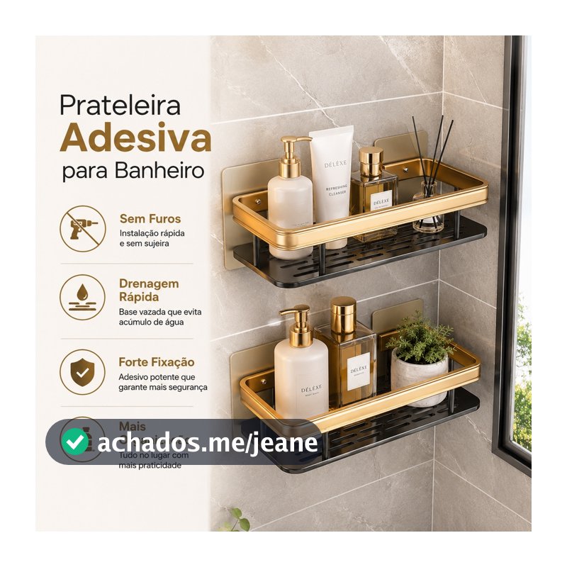 Prateleira Adesiva Para Banheiro Sem Furos Suporte Shampoo Sabonete Organizador Parede Drenagem Rápida