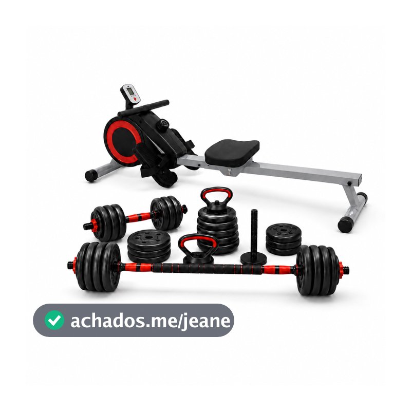Combo Remo Magnético 16 Níveis Até 120kg + Kit Halteres 6 em 1 até 15kg Ahead Sports Preto