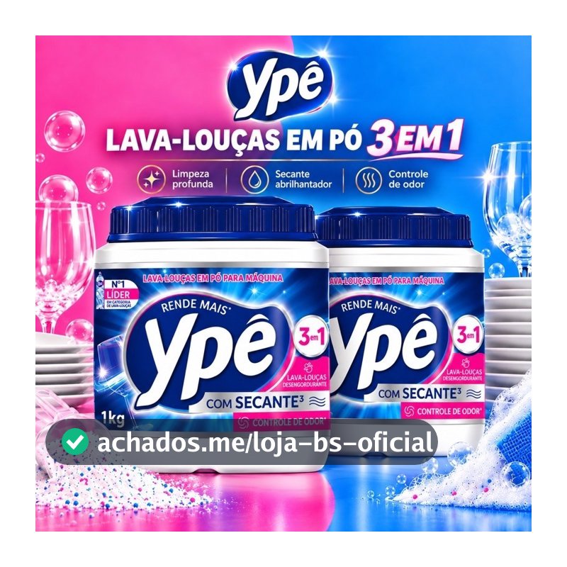 Lava Louças Ypê em Pó Concentrado com Secante 3 em 1 - Rende +40 Lavagens - 1Kg ou 450g