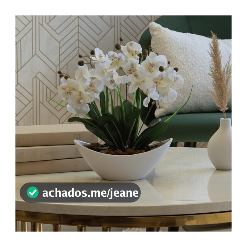Arranjo de Orquídea Artificial Planta Decorativa Vaso e Casca Polida