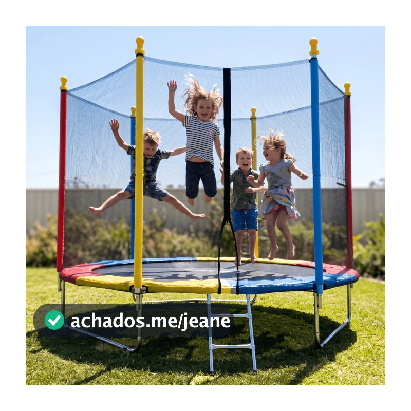 Cama Elástica Infantil 2,44M Pula Pula Trampolim Mini com Rede de Proteção Colorida Aço Galvanizado Infantil Presente
