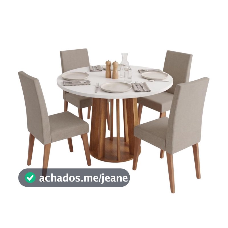 Conjunto Sala de Jantar Mesa Redonda 0,90m Veneza 4 Cadeiras Milano