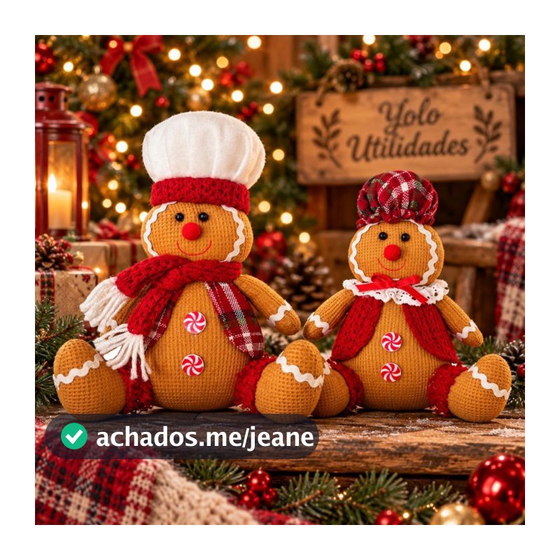 Kit 2 Enfeites Natalinos Biscoito de Gengibre de Pelúcia Pernas Moles 40cm Decorativo Natal Premium