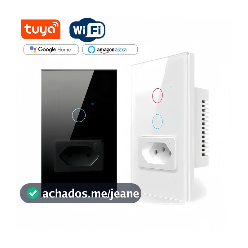 Interruptor Inteligente WiFi com Tomada e Painel Touch de Vidro Temperado, Compatível com Alexa e Google