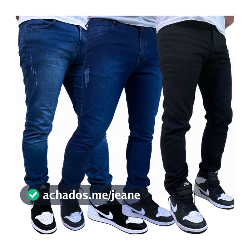 Kit com 3,2 e 1 Calça Jeans Masculina Premium Skinny Corte tradicional Basico com Lycra Lavagem Clara Escura ou Preta