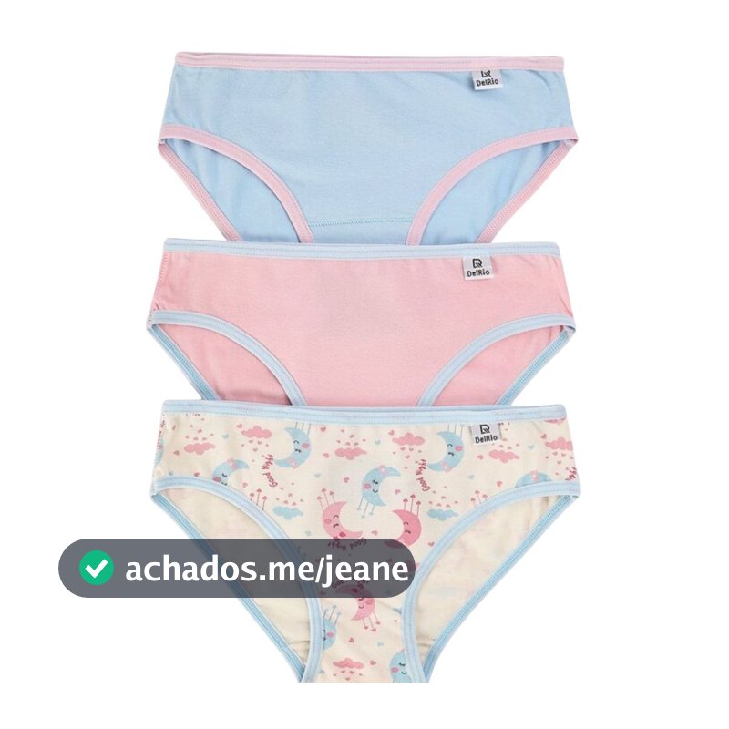Kit com 3 Calcinhas Infantil Juvenil Cotton Algodão DelRio