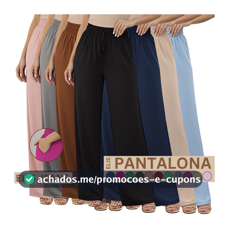 Calça Pantalona Feminina Cintura Alta  Com Bolso Tecido Duna