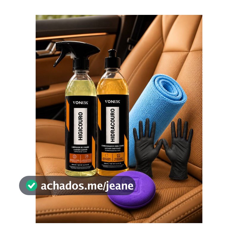 Kit Limpar Hidratar Couro Vonixx Higicouro + Hidracouro + Toalha Microfibra + Aplicador + luva nitilica