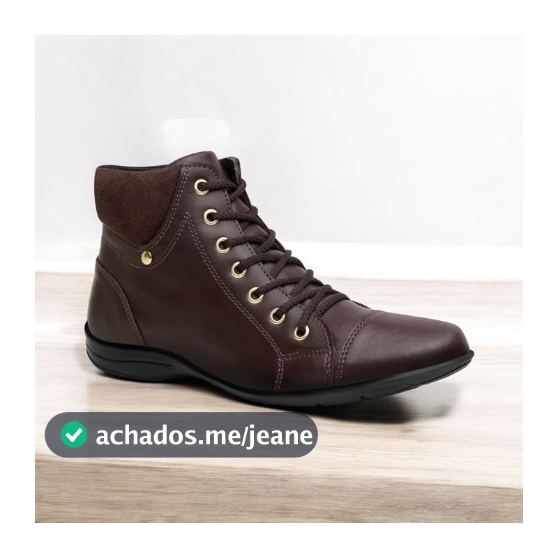 Bota Feminina Coturno Cano Curto Botinha Couro Sintético Com Detalhes Lateral E Cadarço Resistente