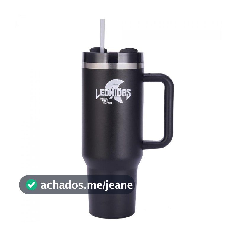 Copo Térmico Leonidas, 1180ml, Com Canudo, Quente ou Frio, Metal, Preto, LN-GL-ST1180MLBK