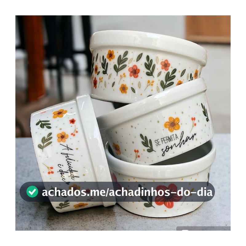 04 Potes Grande Porcelana Floral Decoração 210 ml
