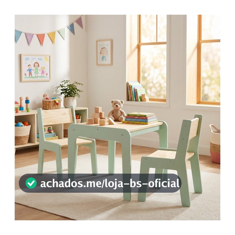 Kit Mesa Infantil com 2 Cadeiras em MDF e Pinus | Mesinha Educativa Infantil Resistente