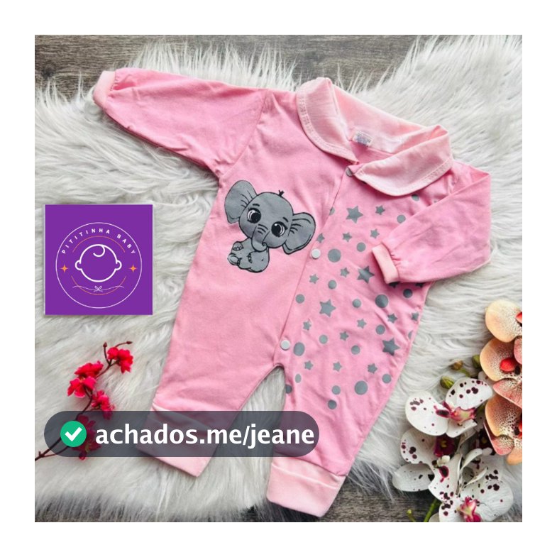 Macacão de Bebê Menina Manga Longa -  0 a 3 meses - Vira Pé - Elefante Estrelado