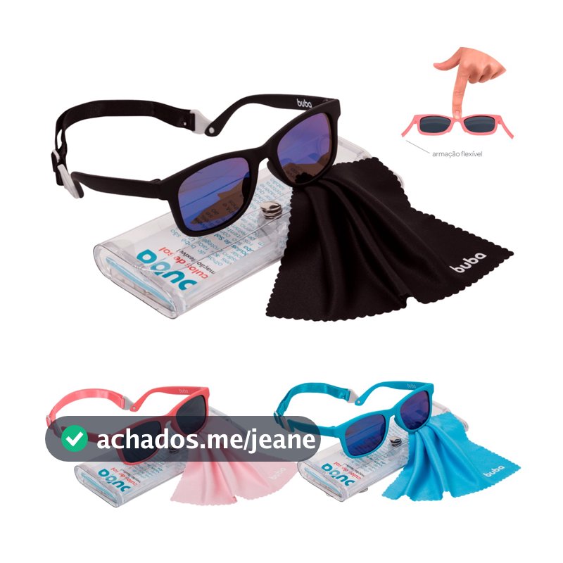 Óculos De Sol Infantil Com Alça Ajustável Armação Flexível Proteção UVA UVB Buba Original Menino Menina