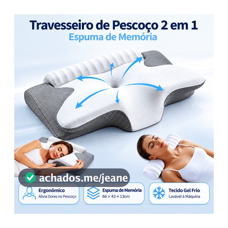 Travesseiro Cervical Ortopédico Viscoelástico Fronha Lavável Alívio Dores Coluna Cabeça Abranuvem PRO2.0