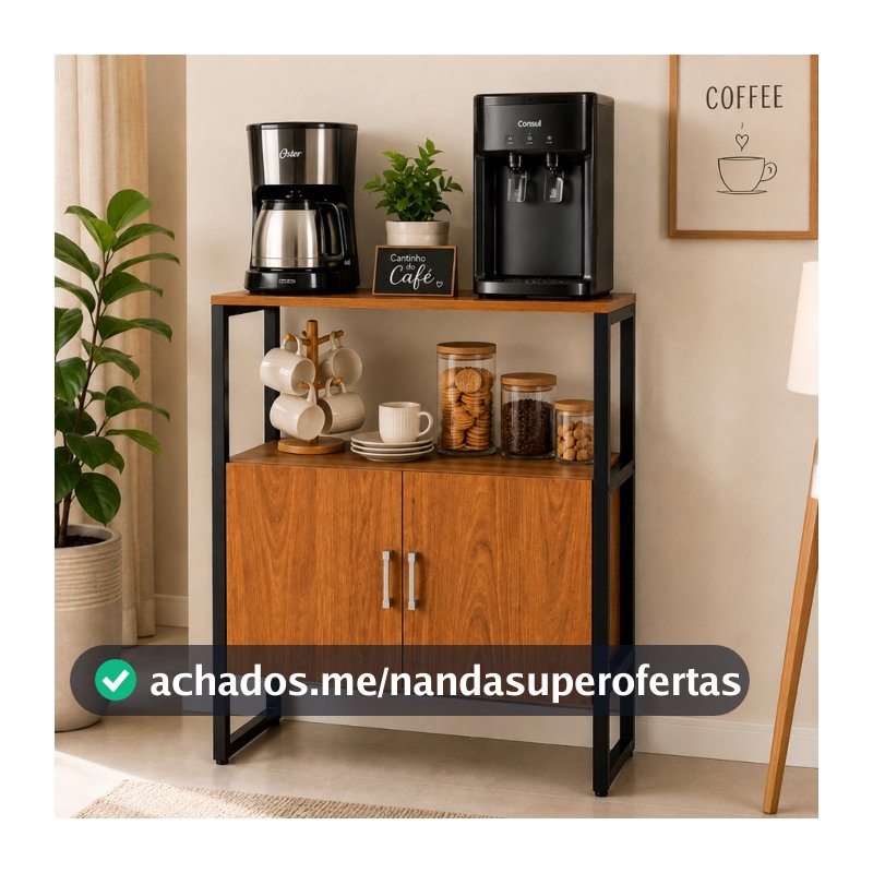 Buffet Aparador 70cm Industrial com 2 Portas Prateleira Multiuso para Cantinho do Café Sala Cozinha