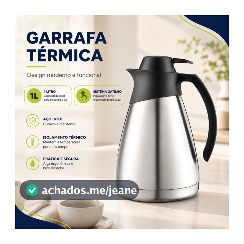 Vittak Garrafa Térmica Café Inox 1 Litro com Gatilho de Pressão Bule para Chá Leite Chimarrão, Mantém Quente e Frio