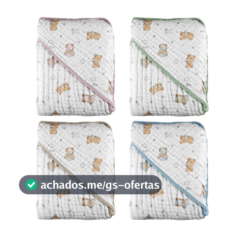 Toalha com capuz Soft Ursinho 68x68cm 100% Algodão Dupla Camada Macia Inconfral Enxoval de Bebe