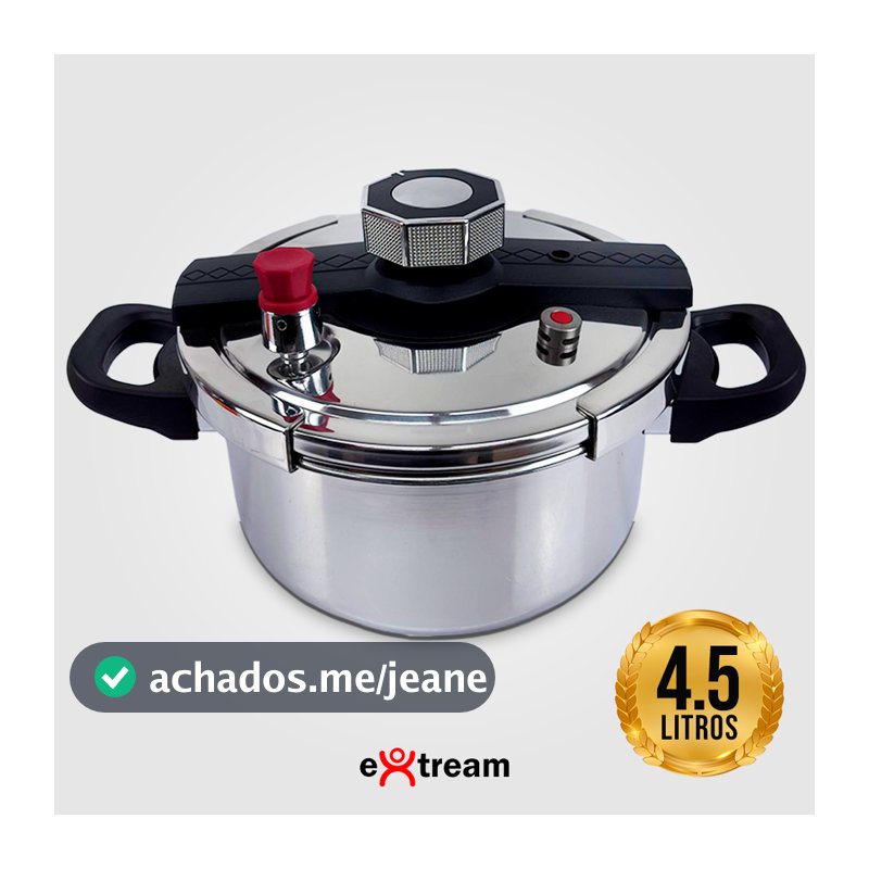 Panela de Pressão Aço Inox Fundo Triplo SecureLock Pro Extream Indução e Gás - 4,5L 6,2L 8L Fechamento Externo