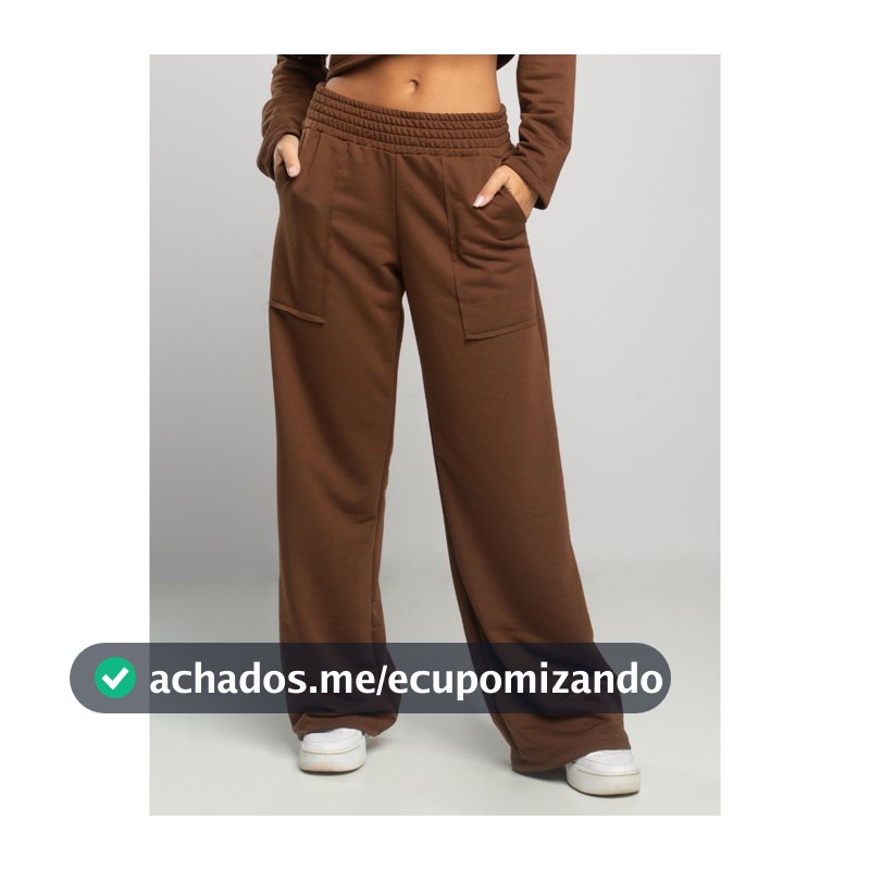 Calça Feminina Pantalona Wide Leg Moletinho Cintura Alta